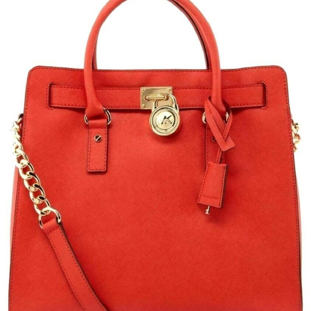 MICHAEL KORS HAMILTON LARGE NS MANDARIN RED SAFFIANO LEATHER TOTE BAG NWT!